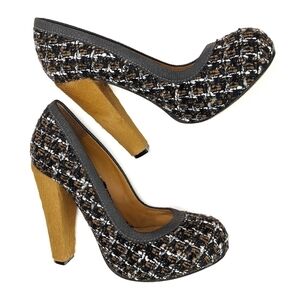 Carven Tweed Multicolor Pony Hair Pumps 7.5